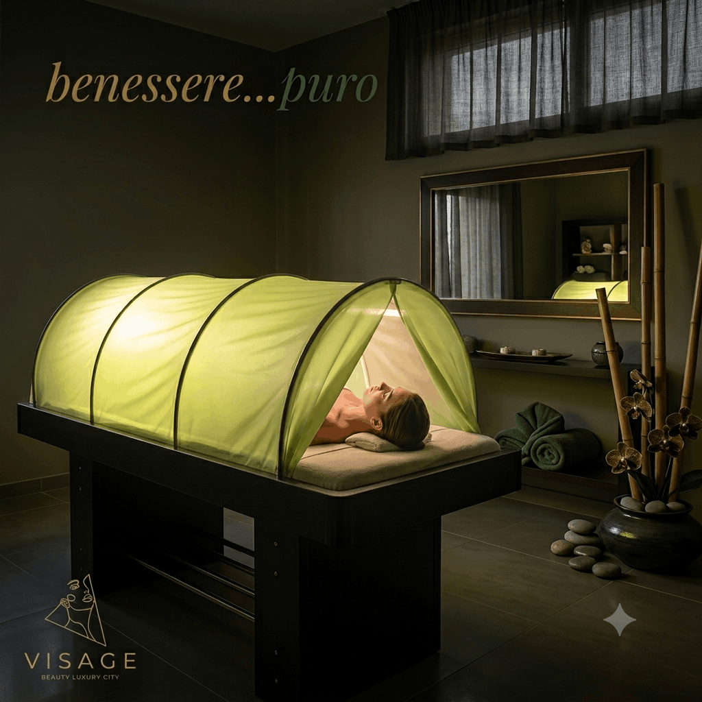 Lettino con bagno di vapore per trattamenti corpo alle alghe da Visage Beauty Luxury a Belpasso